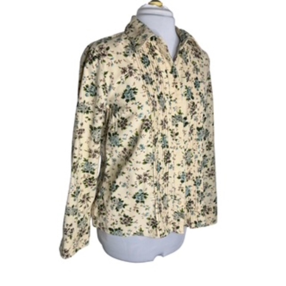 NWOT Liz Claiborne Long Sleeve Floral Button Down Corduroy Mini-Tucks Front Sz L - Picture 2 of 8